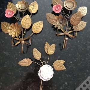 Anthropologie Brass Flower Hooks (set of 3)